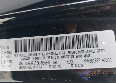 2019 Ram 1500 Laramie 4X4 5'7 Box from USA, damaged, VIN 1C6SRFJT2KN904942